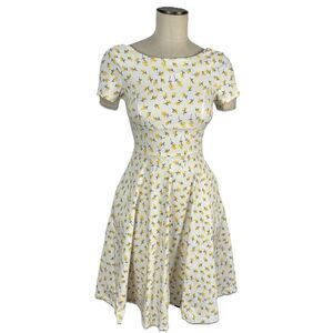 Gowntown Womens S White w/ Yellow Floral Design 40s 50s Style Vintage Dress
